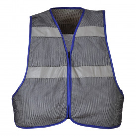 Koelvest CV01 in grijs met reflectiestrepen. Er is een link naar de artikelpagina toegevoegd.