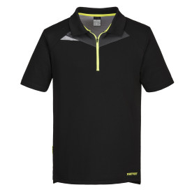 DX4 Polo Shirt DX410 in zwart met contrasterende ritssluiting. Er is een link naar de artikelpagina toegevoegd.