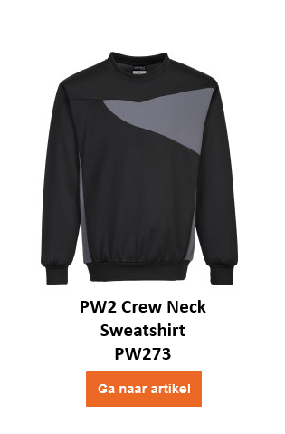PW2 Sweatshirt met ronde hals PW273 in zwart met grijze details en een link naar het artikel.