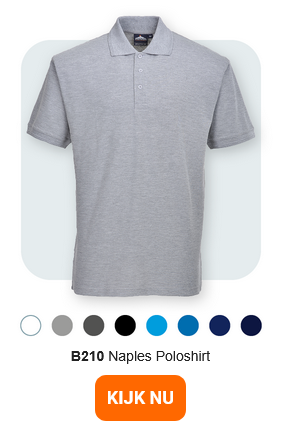 Afbeelding van het B210 Naples poloshirt voor heren in grijs tegen een lichtgrijze achtergrond met afgeronde hoeken. Een link naar het artikel is beschikbaar.