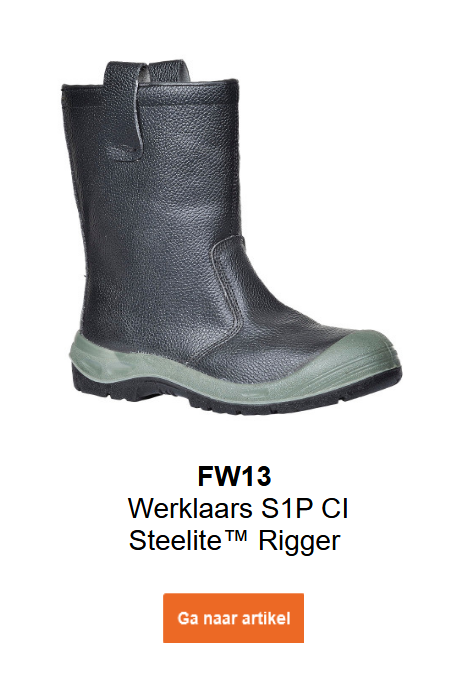Afbeelding van de Steelite Rigger veiligheidsschoen S1P CI met overneus FW13 in het zwart met grijze details. Een link naar het artikel is toegevoegd.