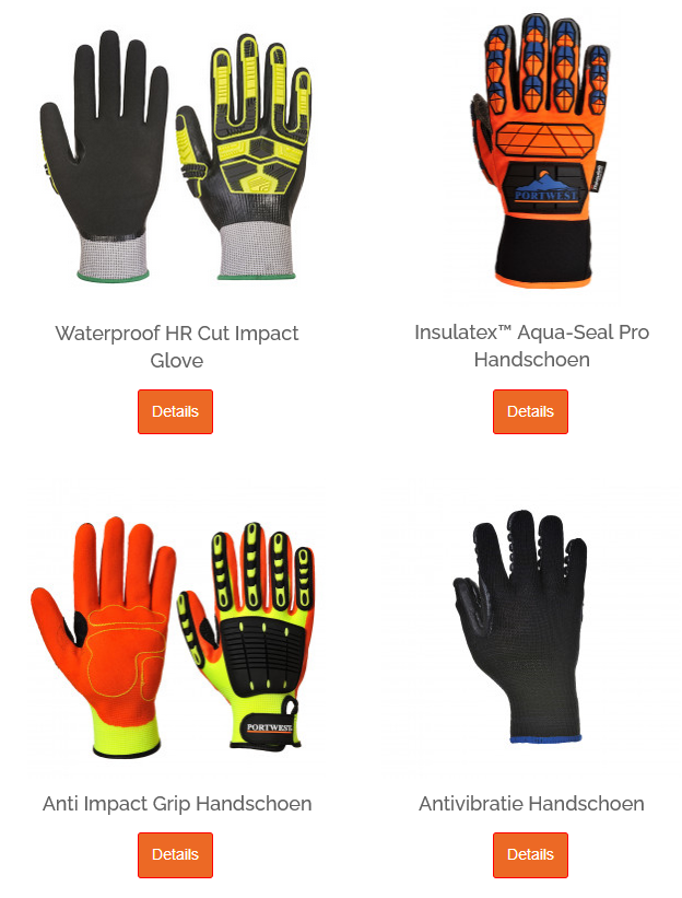 Overzicht van de vier meest populaire stijlen van slagvaste handschoenen met links naar elk item.