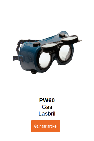 Afbeelding van de autogeen lasbril PW60 in blauw met zwarte details. Een link naar de productpagina is toegevoegd.