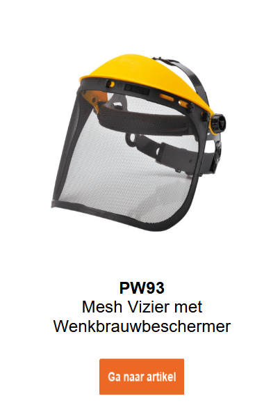 Afbeelding van de hoofdband met rooster-vizier PW93 in geel-zwart met netvizier. Een link naar de productpagina is toegevoegd.