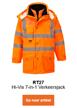 Afbeelding van de waterdichte, ademende 7-in-1 waarschuwings-verkeersjas GO/RT RT27 in oranje. Een link naar het artikel is toegevoegd.