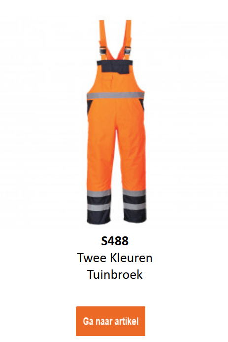 Waterdichte, ademende high-vis contrast tuinbroek S488 in oranje met zwarte details en reflecterende strepen.
