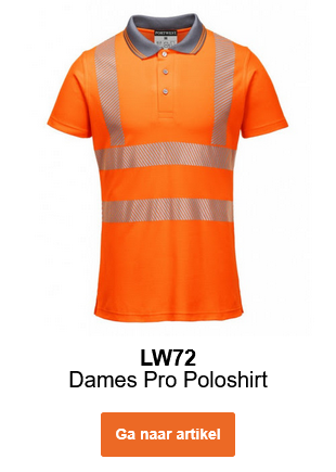 Afbeelding van het Pro High Visibility Polo Shirt LW72 in oranje met reflecterende strepen. Er is een link naar het artikel opgenomen.