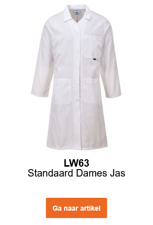 Foto van de standaard damesjas LW63 in het wit. Er is een link naar het artikel opgenomen.