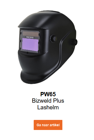 Afbeelding van de Bizweld PW65 lashelm in zwart met een link naar de productpagina.