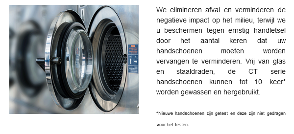 Informatie over milieubescherming door betere materiaalkwaliteit en een afbeelding van een wasmachine.