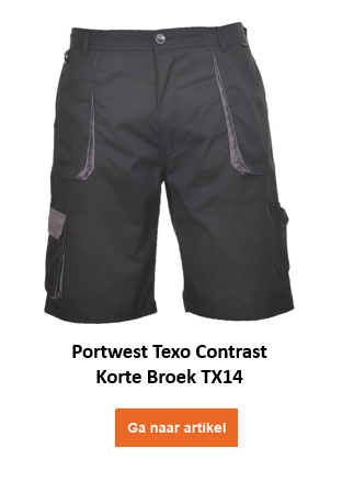 Afbeelding van de Portwest Texo contrastshort TX14 in het zwart met een link naar het artikel.