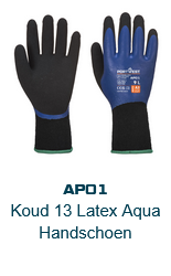 Afbeelding van de Thermo Pro handschoen AP01 in zwart met blauwe details en groene boord. De link leidt naar de productpagina.