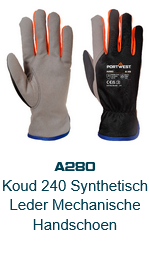 Afbeelding van de Wintershield handschoenen A280 in grijs met zwarte handpalmen, blauwe boord en oranje details. De link leidt naar de productpagina.