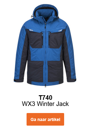 Afbeelding van de WX3 winterjas T740 in blauw met zwarte details.
