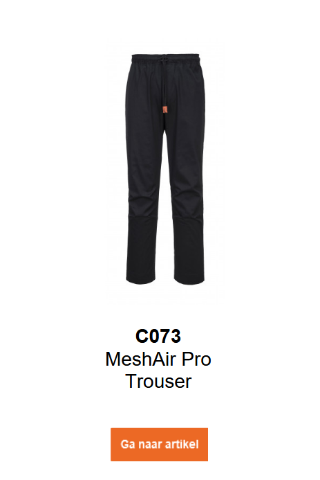 Afbeelding van de Mesh Air Pro broek C073 in zwart met oranje details.