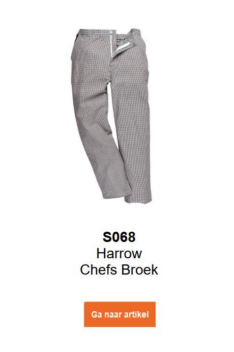 Afbeelding van de Harrow koksbroek S068 met zwart-wit ruitpatroon.