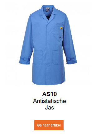 Afbeelding van de AS10 Antistatische Jas in blauw. Er is een link naar het artikel beschikbaar.