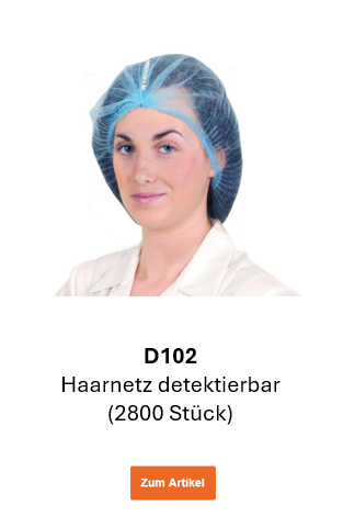 Afbeelding van het detecteerbare haarnetje D102 in blauw. Een link naar de productpagina is bijgevoegd.