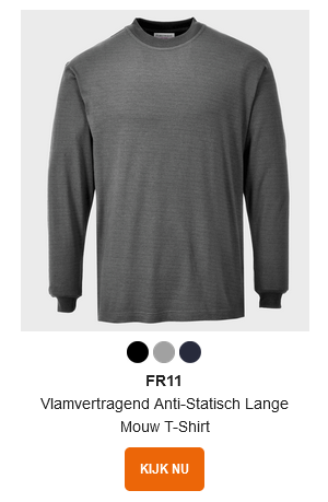 Voorbeeldafbeelding van het vlamvertragende, antistatische T-shirt met lange mouwen FR11 in grijs met een link naar het artikel.