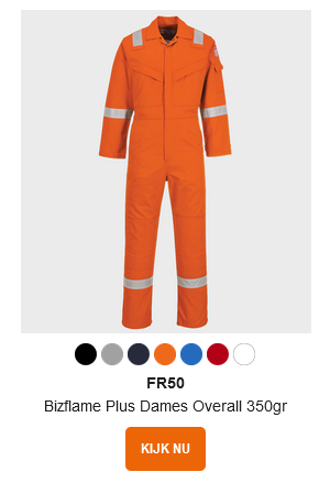 Voorbeeldafbeelding van de Bizflame Plus Dames Overall 350g. in oranje met een opgeslagen link naar het artikel.