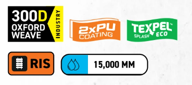 Balk met symbolen die de producteigenschappen van de jas weergeven.
