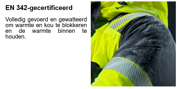 Gele Portwest-jas met ijzige schouders.