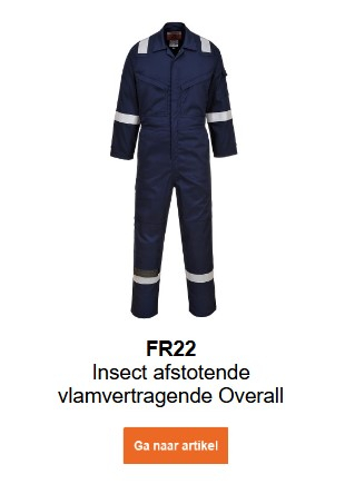Afbeelding van de vlamvertragende insectenwerende overall 210g FR22 in donkerblauw. Een link naar de productpagina is beschikbaar.