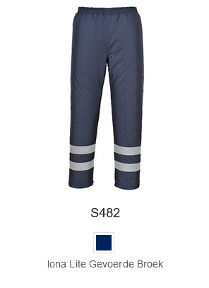 Voorbeeldafbeelding van de gevoerde broek Iona Light S482 in blauw met een link naar het artikel.