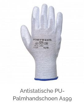 Afbeelding van de antistatische PU-palmhandschoen A199 in grijs met een link naar het artikel.