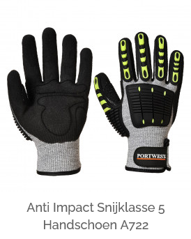 Anti Impact Cut Protection 5 Handschoen A722 in zwart, geel en grijs met een link naar het artikel.