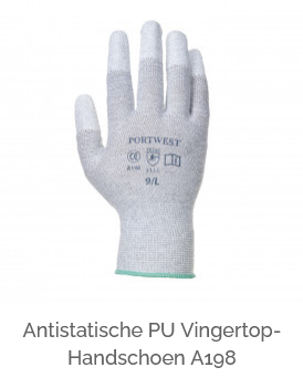 Afbeelding van de antistatische PU-vingertophandschoen A198 in grijs met een link naar het artikel.