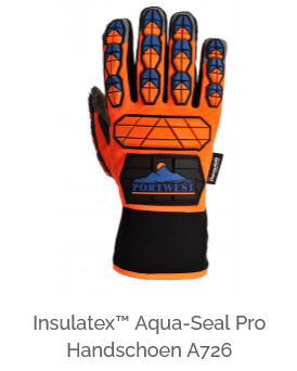 Aqua-Seal Pro handschoen met Insulatex voering A726 in oranje, zwart en blauw met een link naar de artikelpagina.