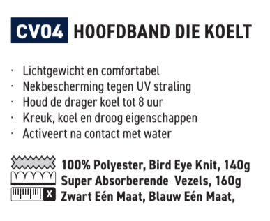 Beschrijving van de eigenschappen van de koelbandana CV04 met een link naar het artikel. Als u de link volgt, vindt u de beschrijvingen in detail.