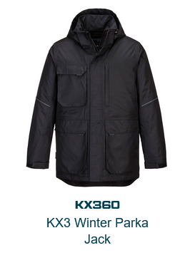 Afbeelding van de KW3 Parka KX360 in zwart. Een link naar het artikel vindt u hier.