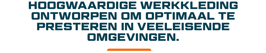 Bannertekst "High-performance werkkleding voor zwaar gebruik in veeleisende omgevingen."