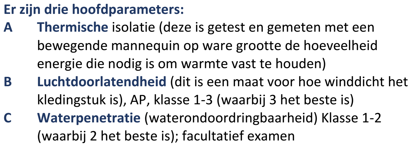 Informatieve tekst over de parameters van kleding die voldoet aan EN 342.