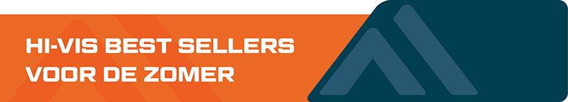 Banner in oranje/blauw met het opschrift: Hi-vis bestseller voor de zomer.
