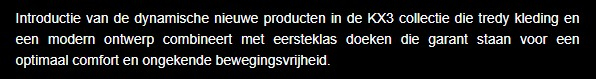 Dynamische nieuwe producten uit de KX3-collectie met trendy kleding die modern design combineert met hoogwaardige materialen voor duurzame behendigheid en moeiteloze beweging.