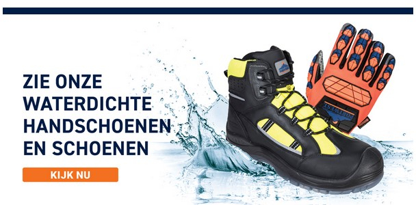 Link naar extra waterdichte schoenen en handschoenen met voorbeeldafbeelding van schoen en handschoen.