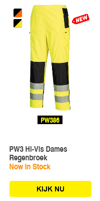 Link naar PW3 high-visibility regenbroek voor dames met voorbeeldafbeelding.