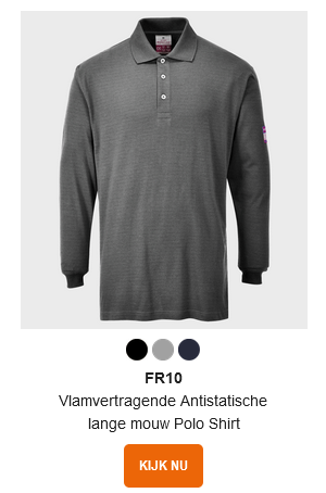 Modelafbeelding en link naar FR10 FR10 antistatisch vlamvertragend poloshirt met lange mouwen.