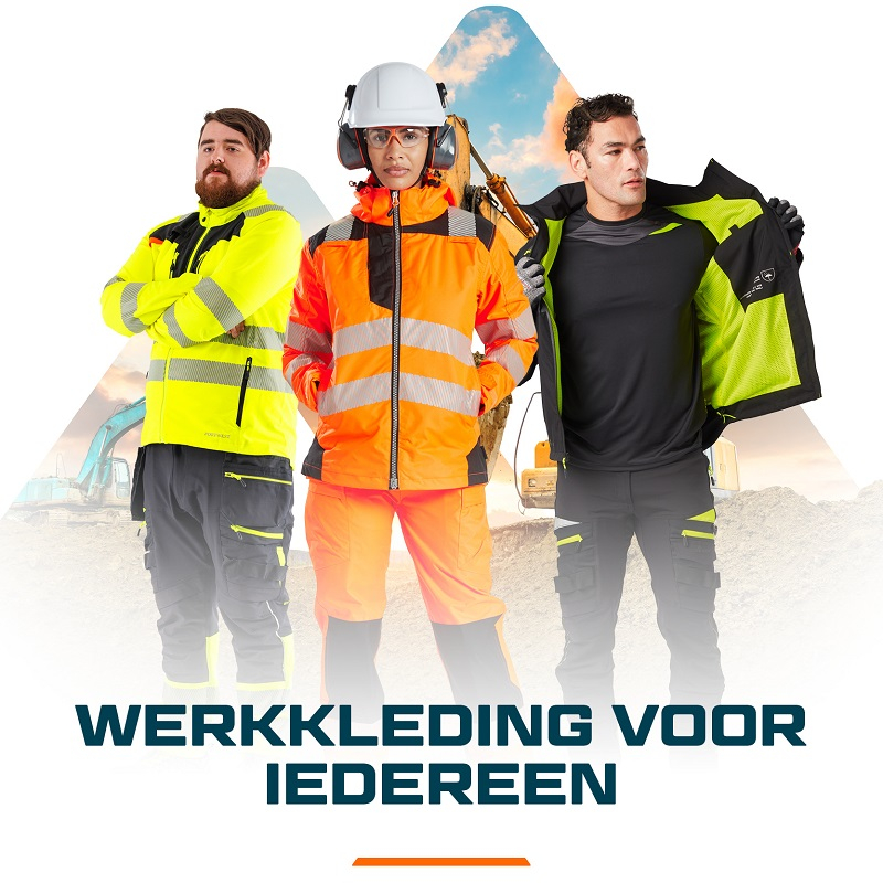 Twee mannen en een vrouw in verschillende werkkleding van Portwest.